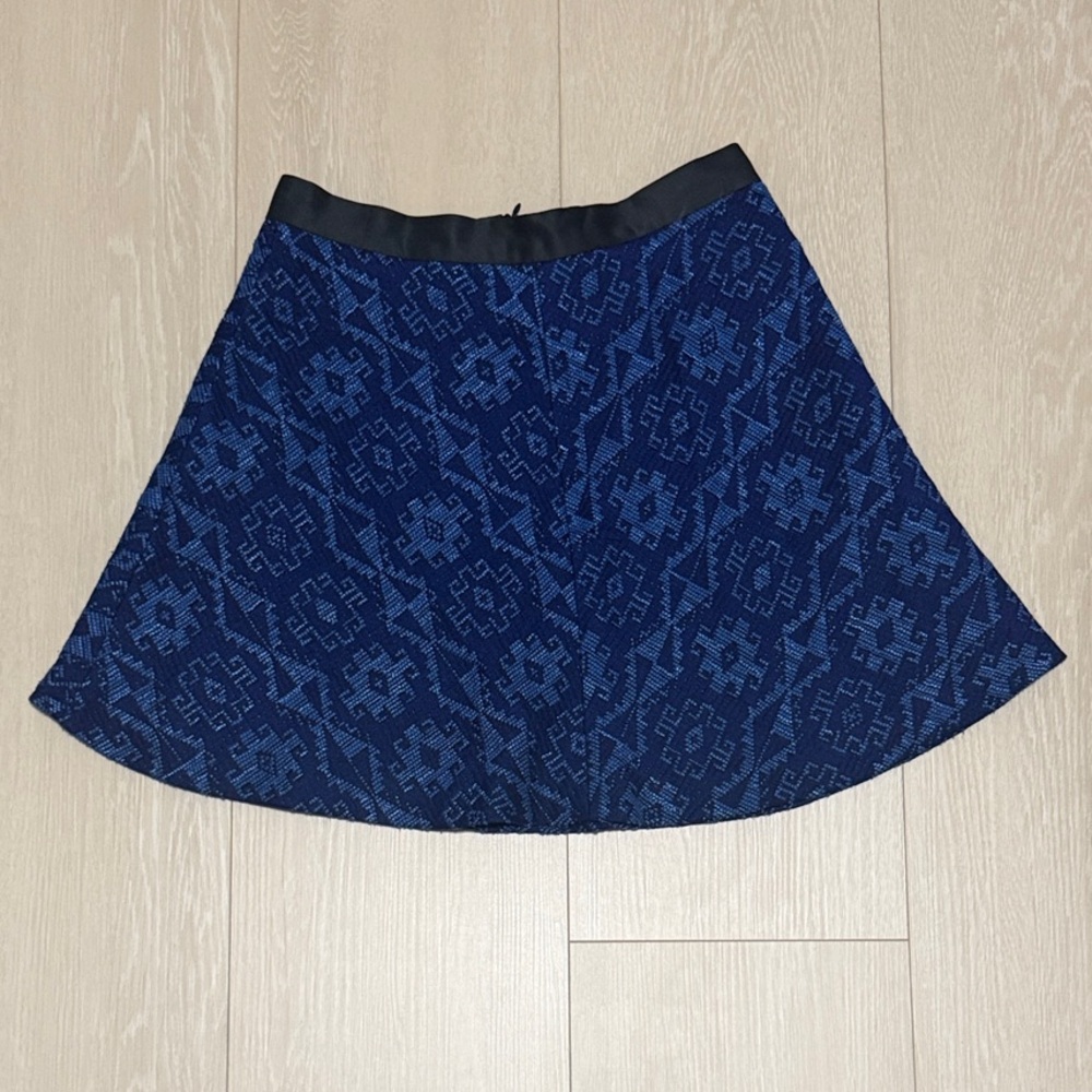 Zara Navy Blue Patterned Skater Mini Skirt - Picture 2 of 7